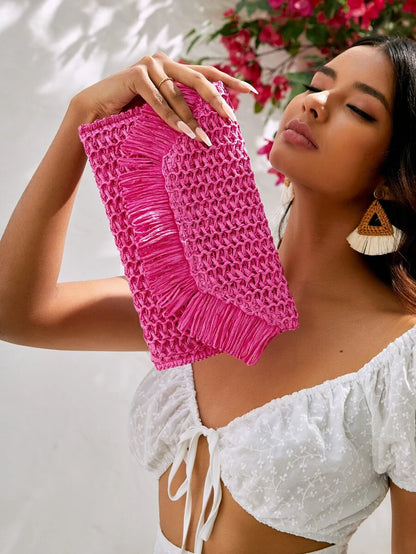 Straw Woven Bag - Pink