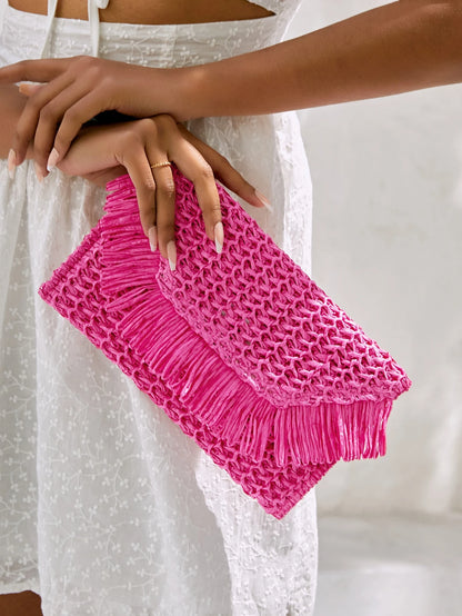 Straw Woven Bag - Pink