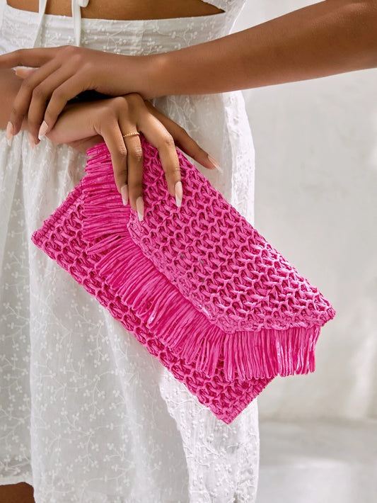 Straw Woven Bag - Pink