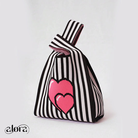 Striped Tote Bag With Heart Print